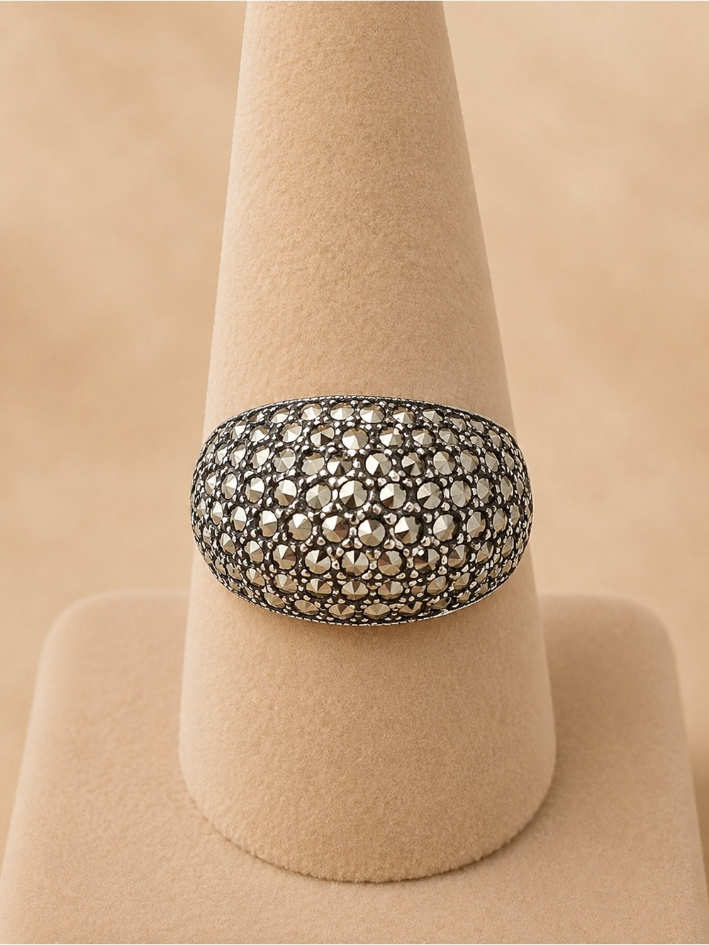 Marcasite Domed Silver Statement Ring Size 8.75 #659